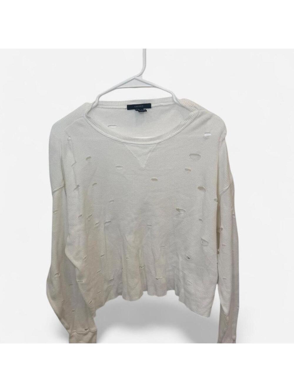 Forever 21 White Distressed sweater